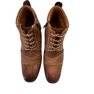 Steve Madden Jabbar Mens Brown Leather Lace-Up/ Zip Ankle Boots With Cap Toe